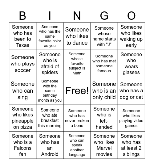 Human Bingo Card