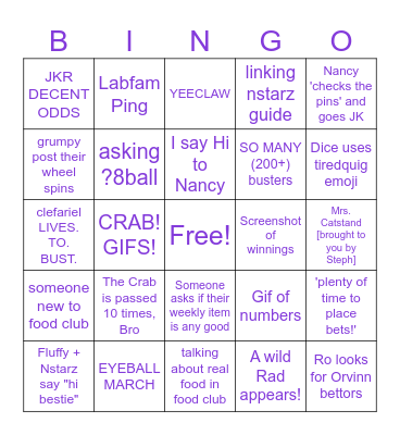 Food Club 4 Bingo Card