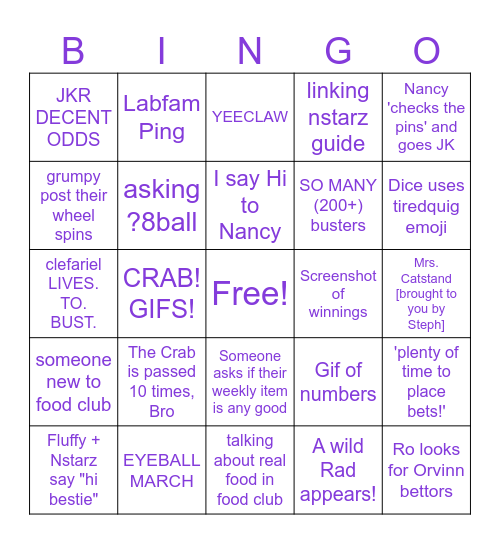 Food Club 4 Bingo Card