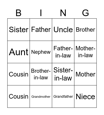 Family Bingo Card