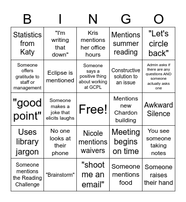 GCPL Roundtable BINGO Card