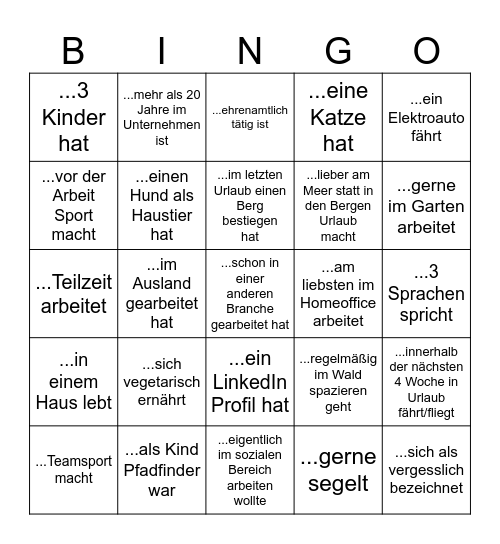 Finde eine Person die Bingo Card