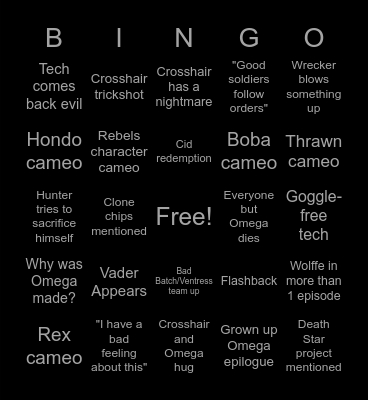 The Bad Batch Season 3 Bingo Card