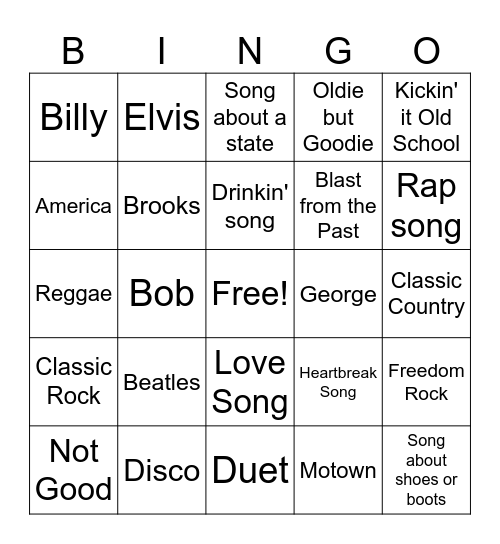 Karaoke Bingo Card