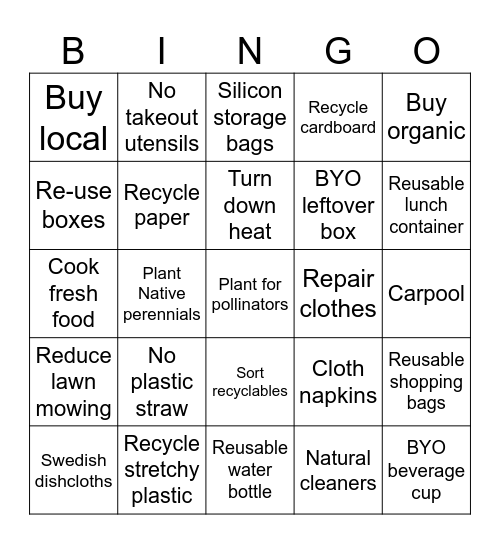 Sustainable Choices Bingo Card