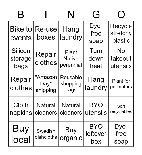 Earth Day Actions Bingo Card