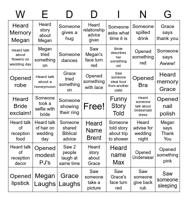 Grace and Megan Shower Bingo Card