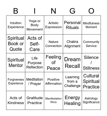 Pathways to Inner Peace Bingo Card