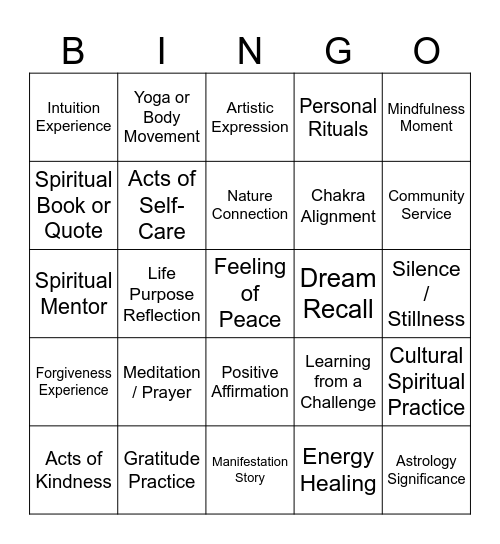 Pathways to Inner Peace Bingo Card