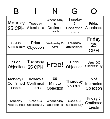 Call Center Bingo Card