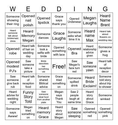 Grace and Megan Shower Bingo Card
