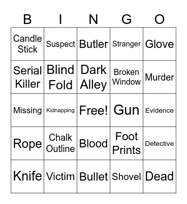 Murder Mystery Bingo Card