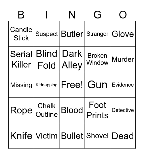 Murder Mystery Bingo Card