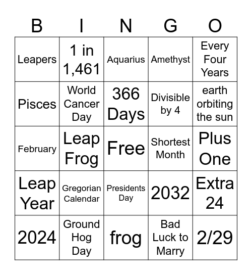 Leap Year Bingo! Bingo Card