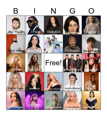Pop Star Bingo Card
