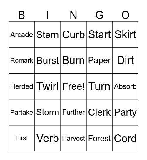 Murmur Dipthongs Bingo Card