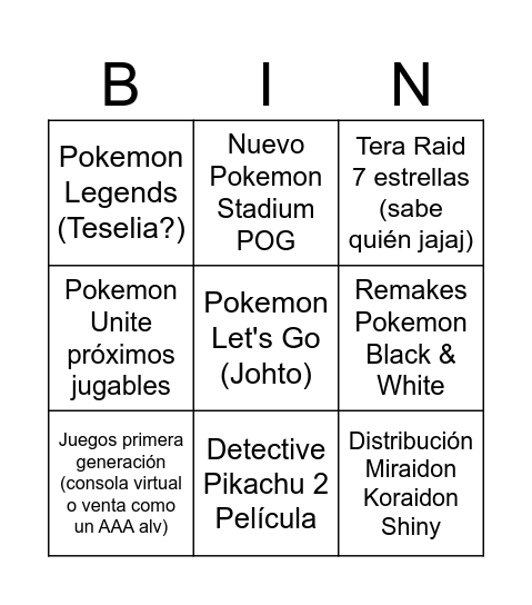 Untitled Bingo Card