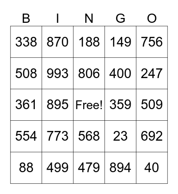 Addition/Subtraction with Regrouping Bingo Card