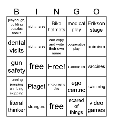 Preschooler Bingo Card