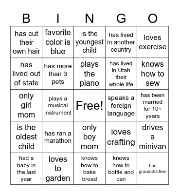 GET TO KNOW YOUR SISTER Bingo Card