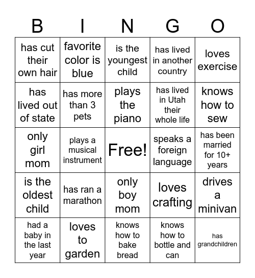 GET TO KNOW YOUR SISTER Bingo Card