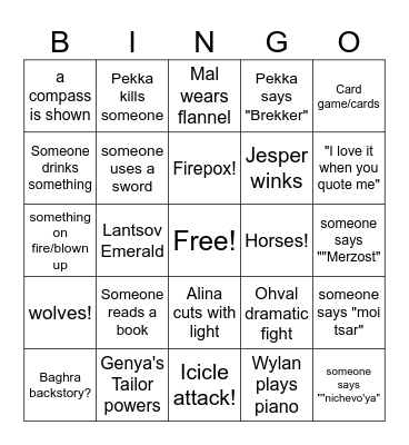 Shadow and Bone S2 V2 Bingo Card