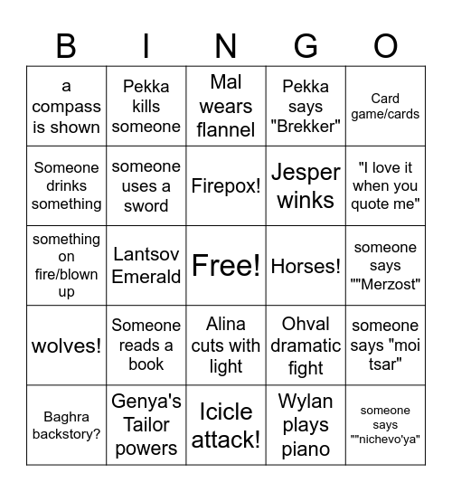 Shadow and Bone S2 V2 Bingo Card
