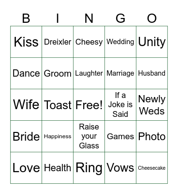 Reception Bingp Bingo Card