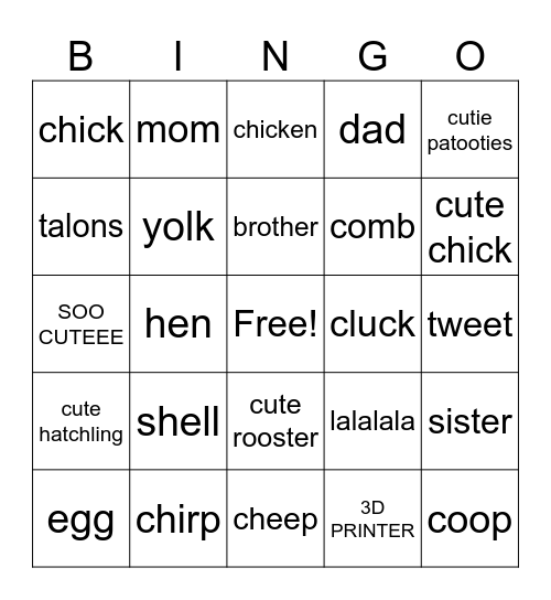 Chicken bingo Card