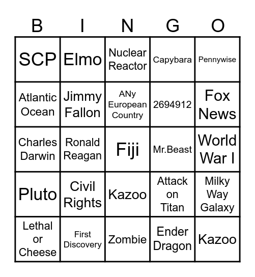 Infinite Craft Bingo Card