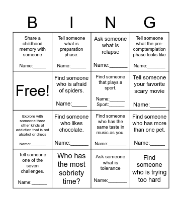 The Seven Challenges Bingo Card
