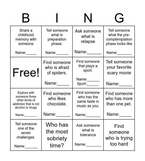 The Seven Challenges Bingo Card