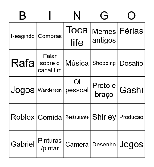 Gashi Bingo Card