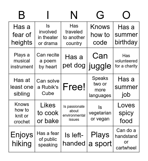 Human Bingo February/March Bingo Card