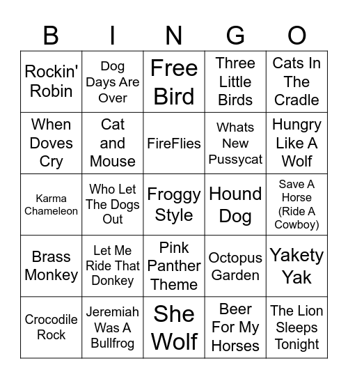 Animals Bingo Card