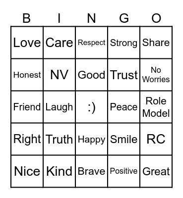 Honesty Bingo Card