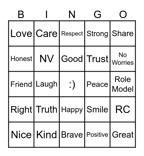 Honesty Bingo Card