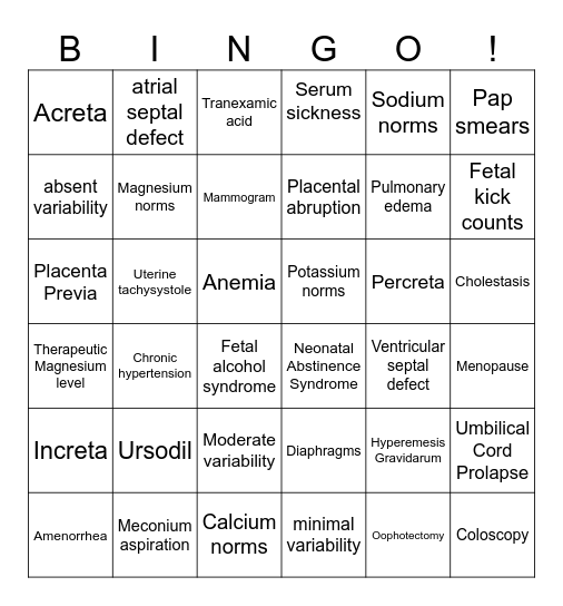 OB Bingo Card