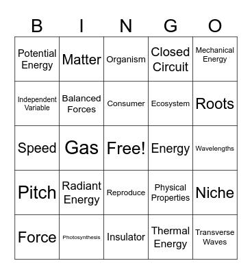 Science Vocab Bingo Card