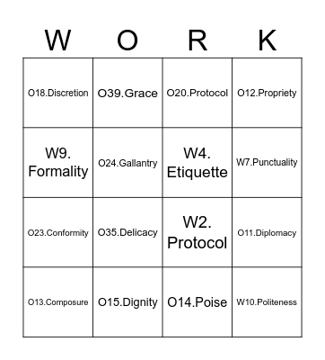 Work Etiquette Bingo Card