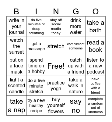 REST REFLECT REFRESH Bingo Card