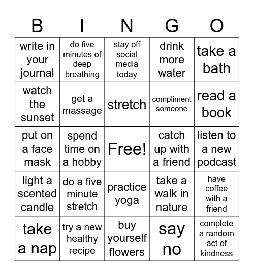 REST REFLECT REFRESH Bingo Card