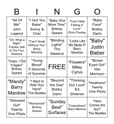 Musical Bingo! Bingo Card