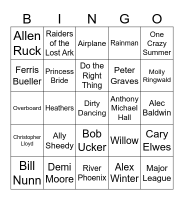 80'S MOVIES Bingo Card