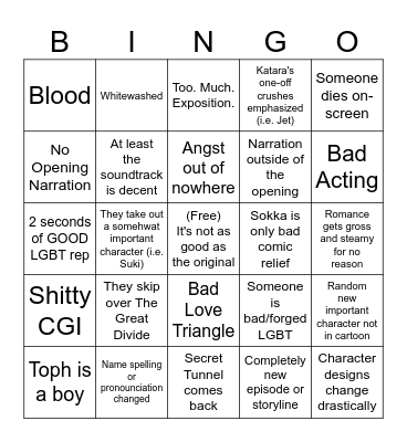 Avatar Netflix Bingo Card