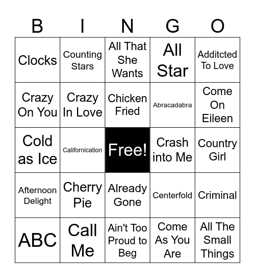 C and A Bingo Card