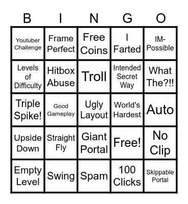 Geometry Dash Recent Tab BINGO!!!! Bingo Card