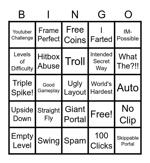 Geometry Dash Recent Tab BINGO!!!! Bingo Card