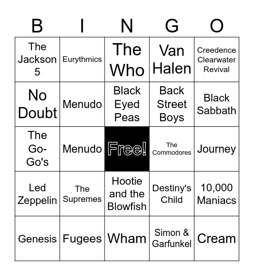 Fomerly in WHAT band? Bingo Card