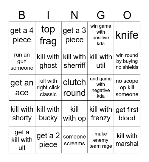 Valorant Bingo Card